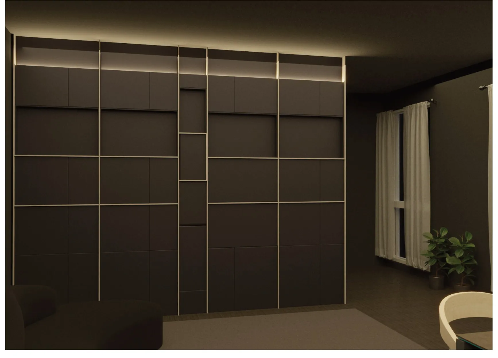 The same wall closed and blended back into the domestic interior.