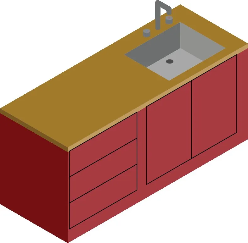 LUNA island concept in deep red with a warm worktop.